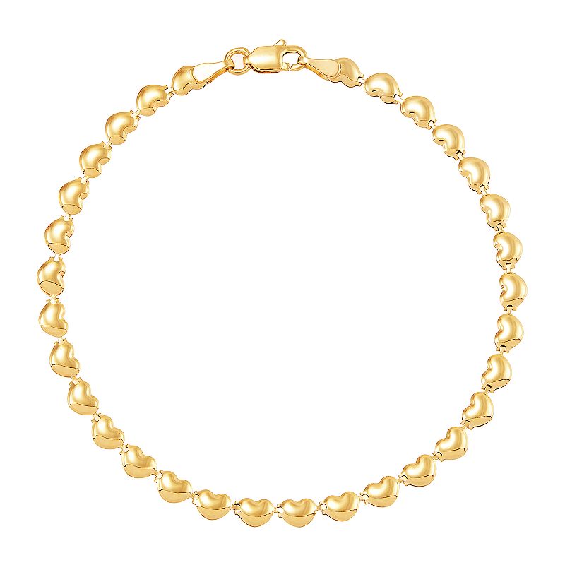 Everlasting Gold 10k Gold Stampato Heart Bracelet, Womens, Size: 7.25, 