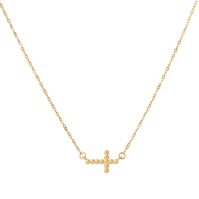 Everlasting Gold 10k Gold Beaded Sideways Cross Necklace, Womens, Size: 1