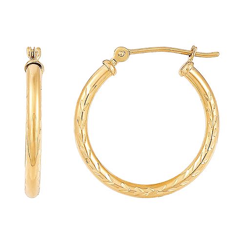 Everlasting Gold 14k Gold Wheat Design Tube Hoop Earrings