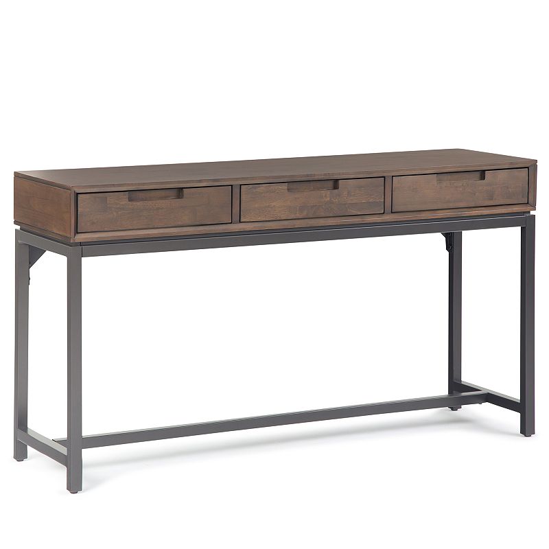 Simpli Home Banting Solid Hardwood Mid Century Wide Console Table, Brown