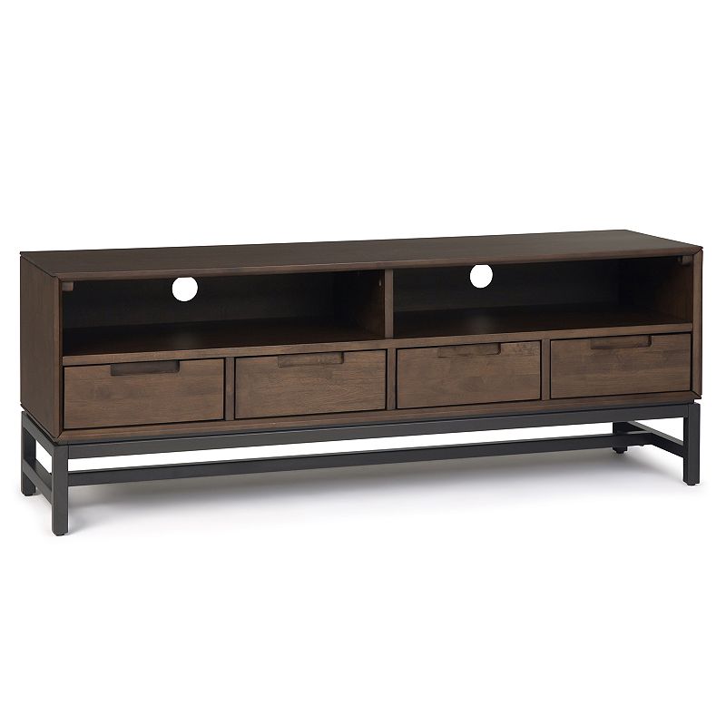 Simpli Home Banting Solid Hardwood Mid Century Low TV Stand, Brown