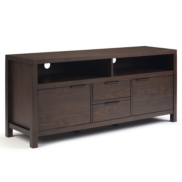 Simpli Home Hollander Solid Wood Tv Stand Warm Walnut Brown