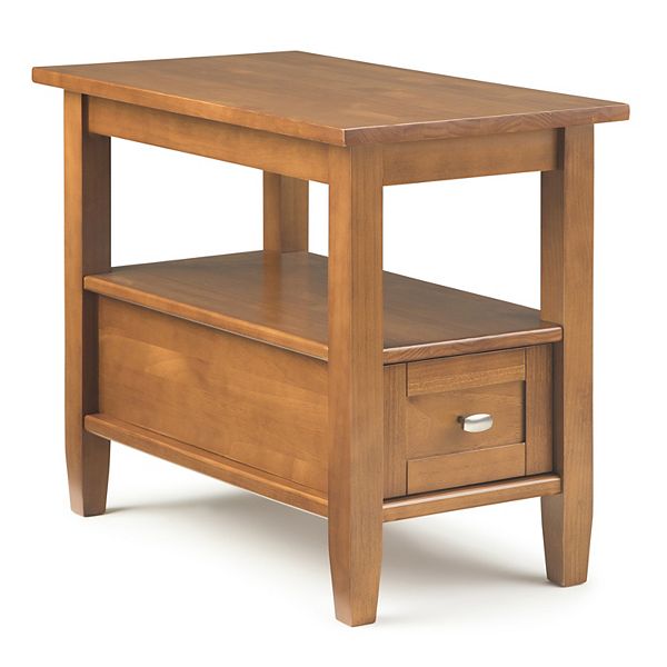 Simpli Home Warm Shaker Wood 14" Rectangle Transitional Narrow Side Table in Light Golden Brown