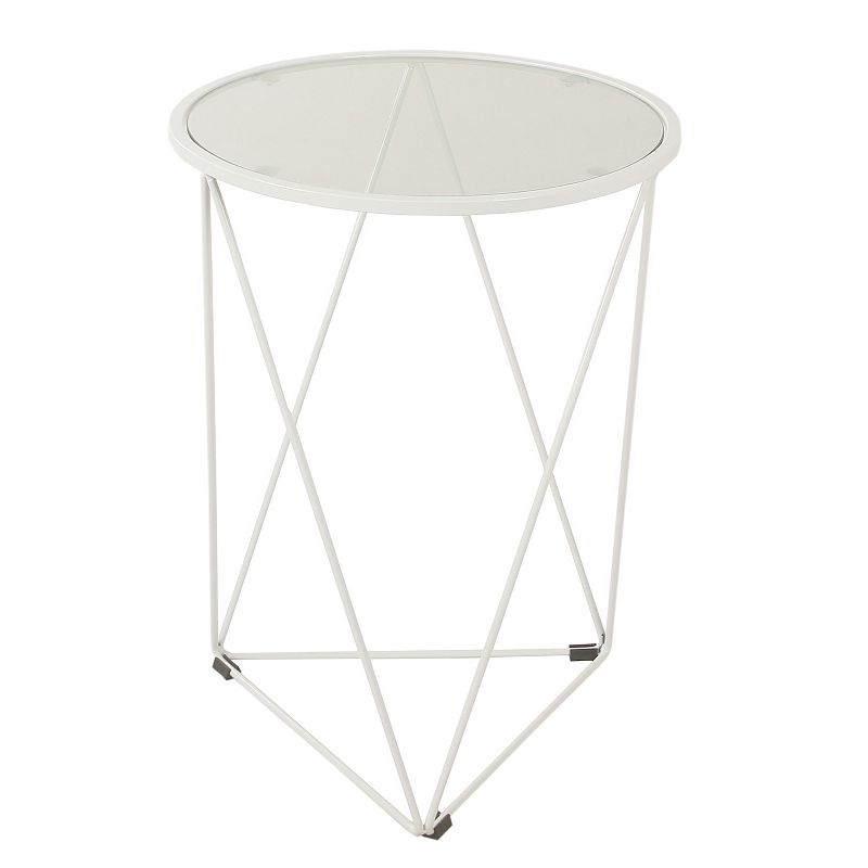 HomePop Metal & Glass Triangle Accent Table, White