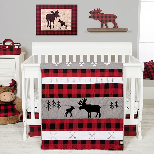 Trend Lab Lumberjack Moose 3 Piece Crib, Ps By The Peanutshell Buffalo Plaid Crib Bedding Set 3pc