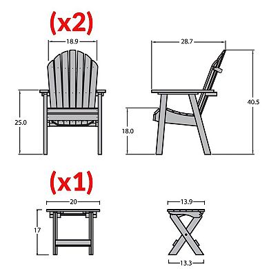 Highwood USA 2 Hamilton Deck Chairs with 1 Folding Side Table