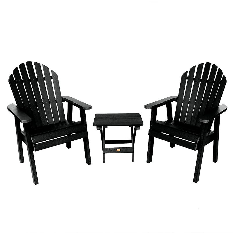 highwood 2 Hamilton Deck Chairs with 1 Folding Side Table, Black
