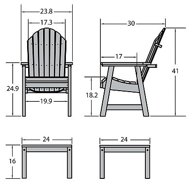 Highwood USA 2 Hamilton Deck Chairs with 1 Adirondack Side Table