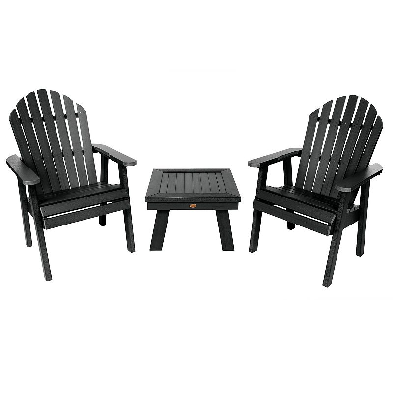 highwood 2 Hamilton Deck Chairs with 1 Adirondack Side Table, Black