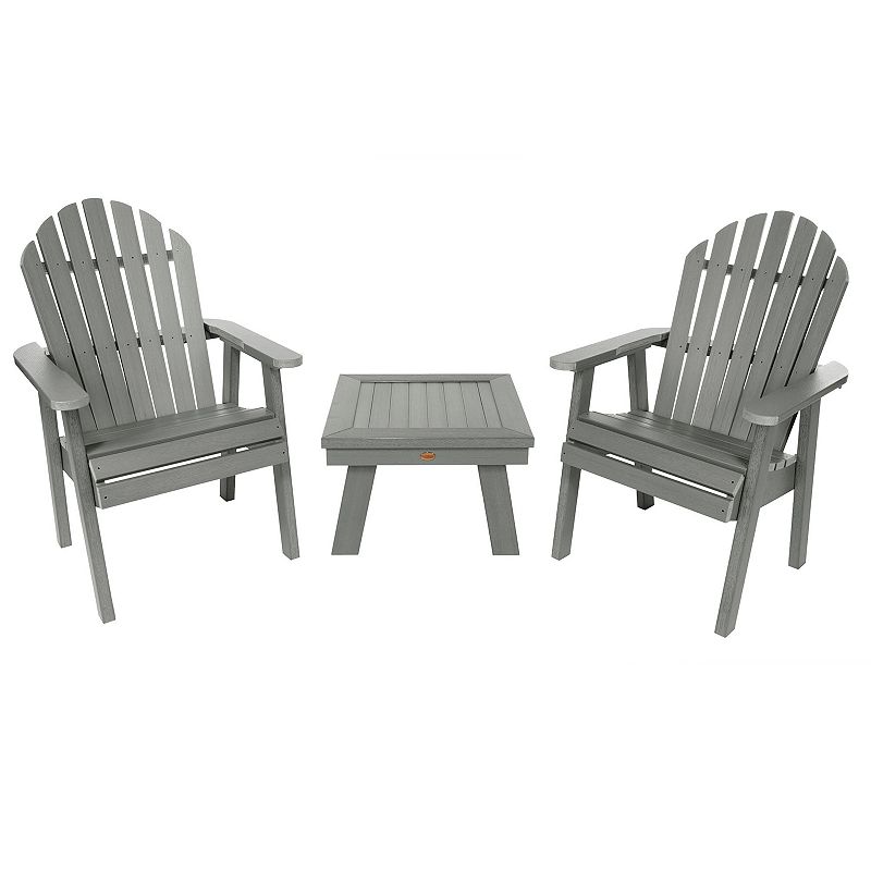 highwood 2 Hamilton Deck Chairs with 1 Adirondack Side Table, Grey