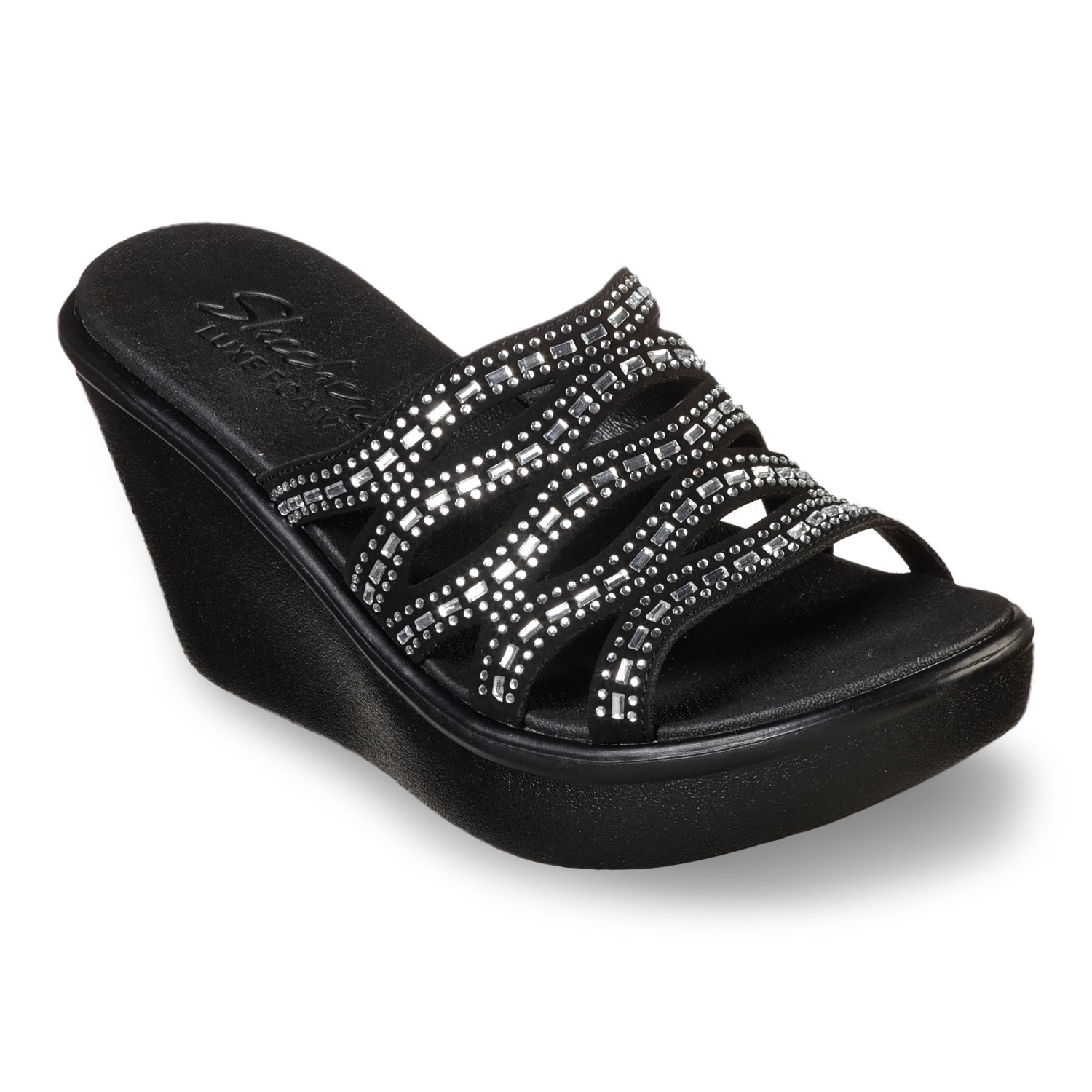 skechers cali rumblers sparkle on women's wedge sandals