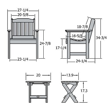 Highwood USA 2 Lehigh Garden Chairs with 1 Folding Side Table