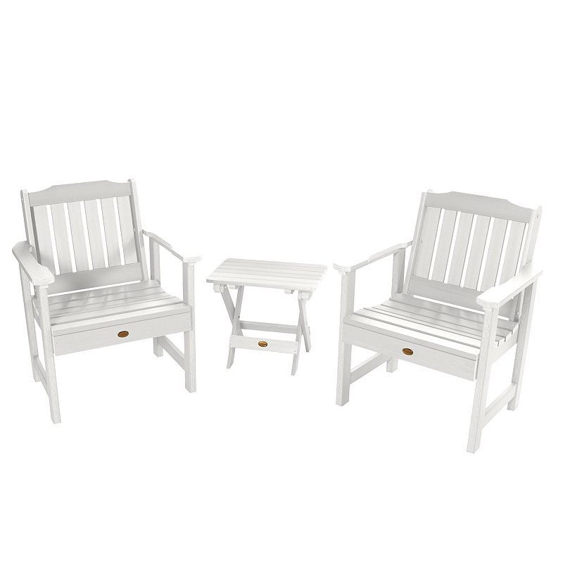 highwood 2 Lehigh Garden Chairs with 1 Folding Side Table, White