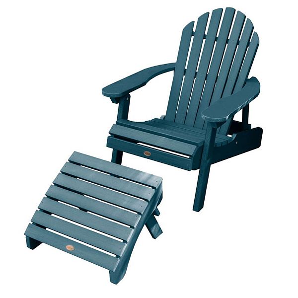 Hamilton Folding &#38; Reclining Adirondack Chair with Folding Adirondack Ottoman Nantucket Blue - Highwood: Weather-Resistant, 12-Year Warranty