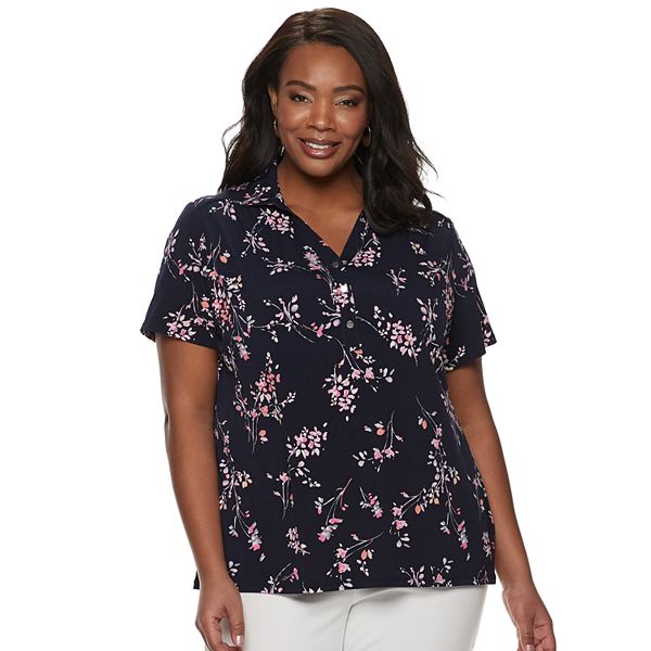 Plus Size Croft And Barrow Short Sleeve Collared Popover Top