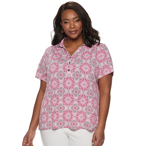 Plus Size Croft And Barrow Short Sleeve Collared Popover Top