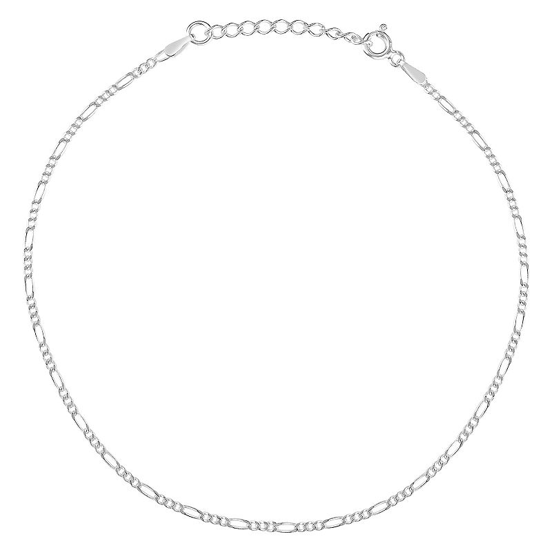 Primrose Sterling Silver Figaro Chain Anklet, Womens, Size: 9, Grey