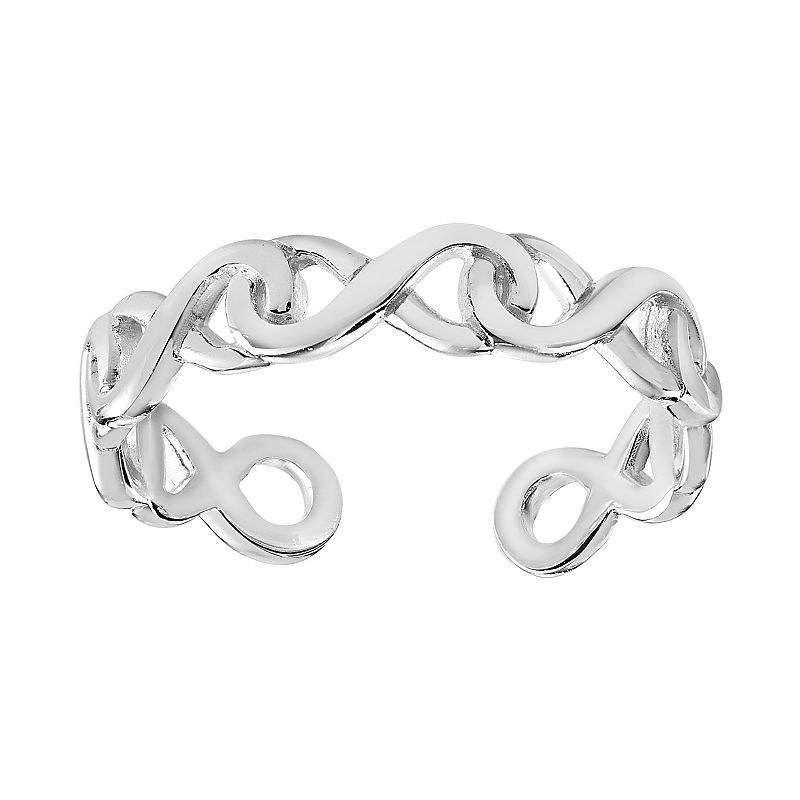 PRIMROSE Sterling Silver Interlocking Infinity Toe Ring, Womens, Grey