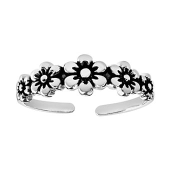 PRIMROSE Sterling Silver Polished Oxidized Flower Band Toe Ring