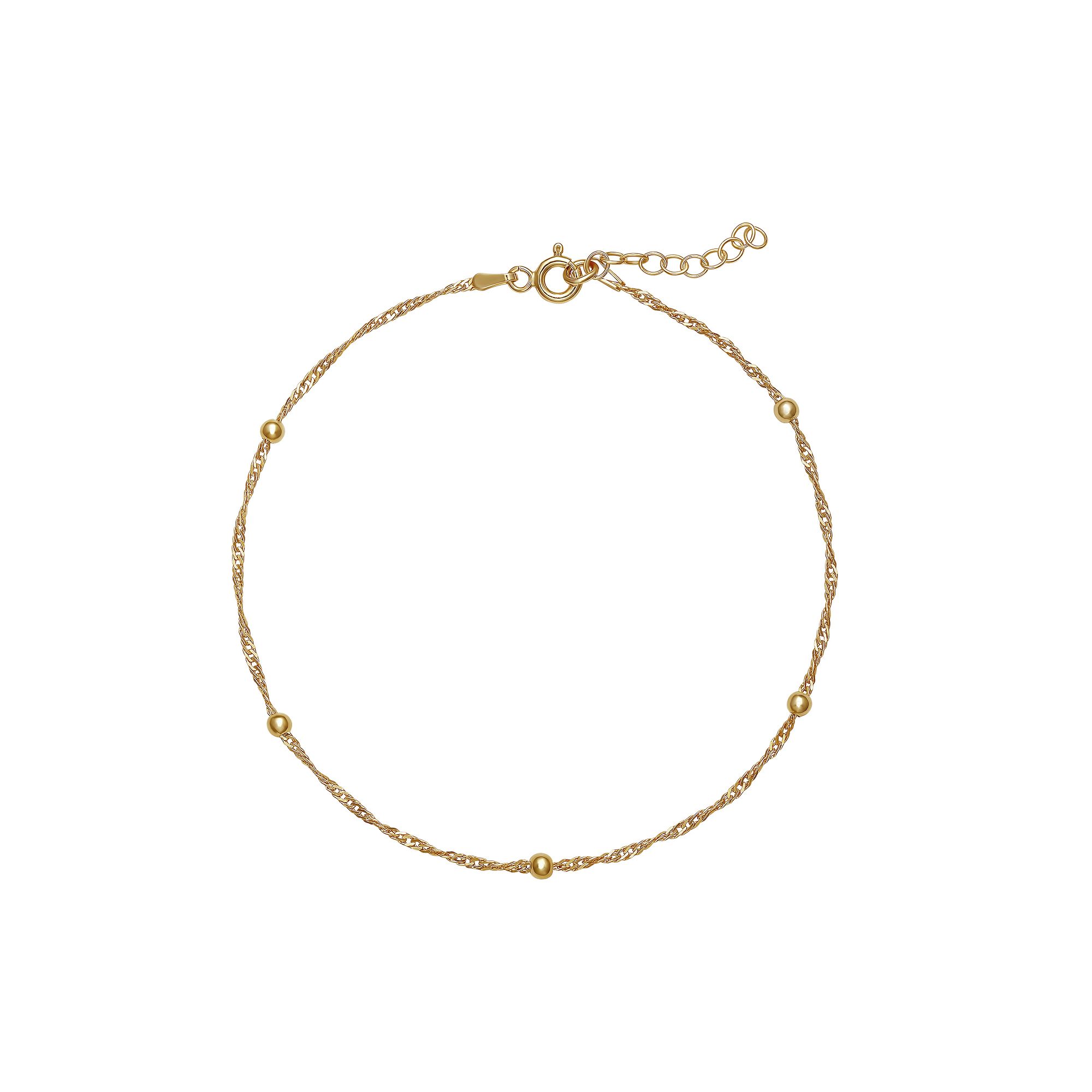 PRIMROSE Sterling Silver Bead Anklet, Womens, Size: 9, Gold Tone