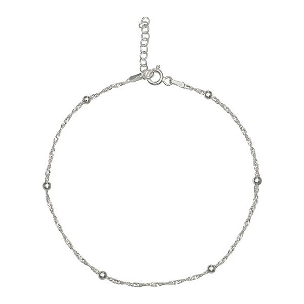 PRIMROSE Sterling Silver Bead Anklet - Silver Tone