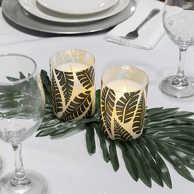 LumaBase 2-pc. Green Fern Wax LED Candles in Glass Holders with Timer Set