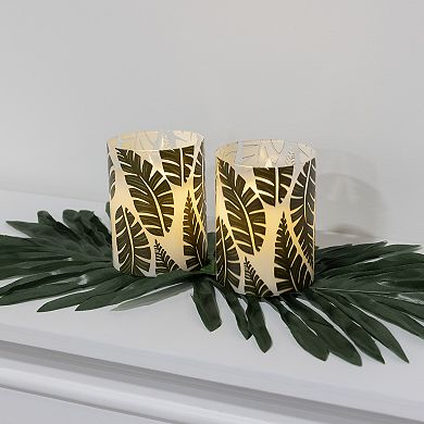 LumaBase 2-pc. Green Fern Wax LED Candles in Glass Holders with Timer Set