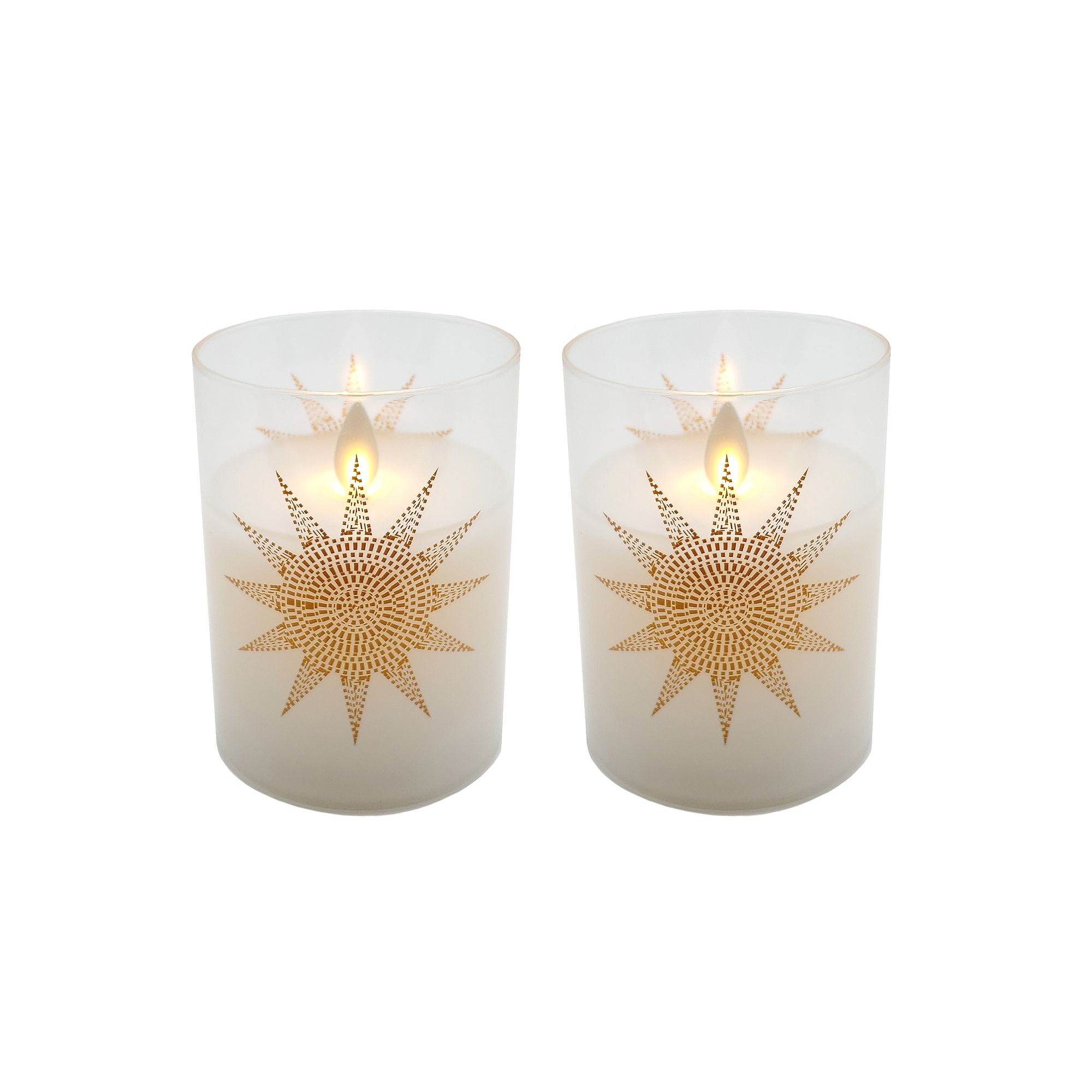 LumaBase 2-pc. Mosaic Sun Wax LED Candles in Glass Holders with Timer Set, 