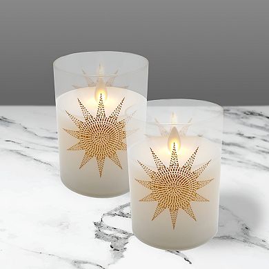 LumaBase 2-pc. Mosaic Sun Wax LED Candles in Glass Holders with Timer Set