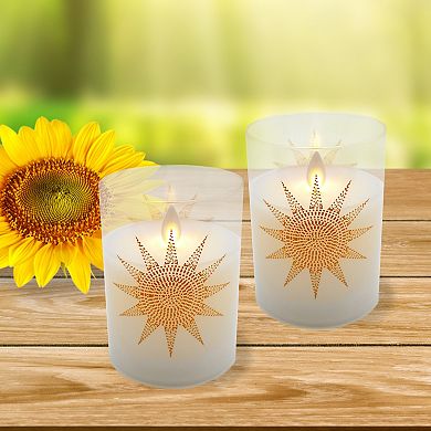 LumaBase 2-pc. Mosaic Sun Wax LED Candles in Glass Holders with Timer Set