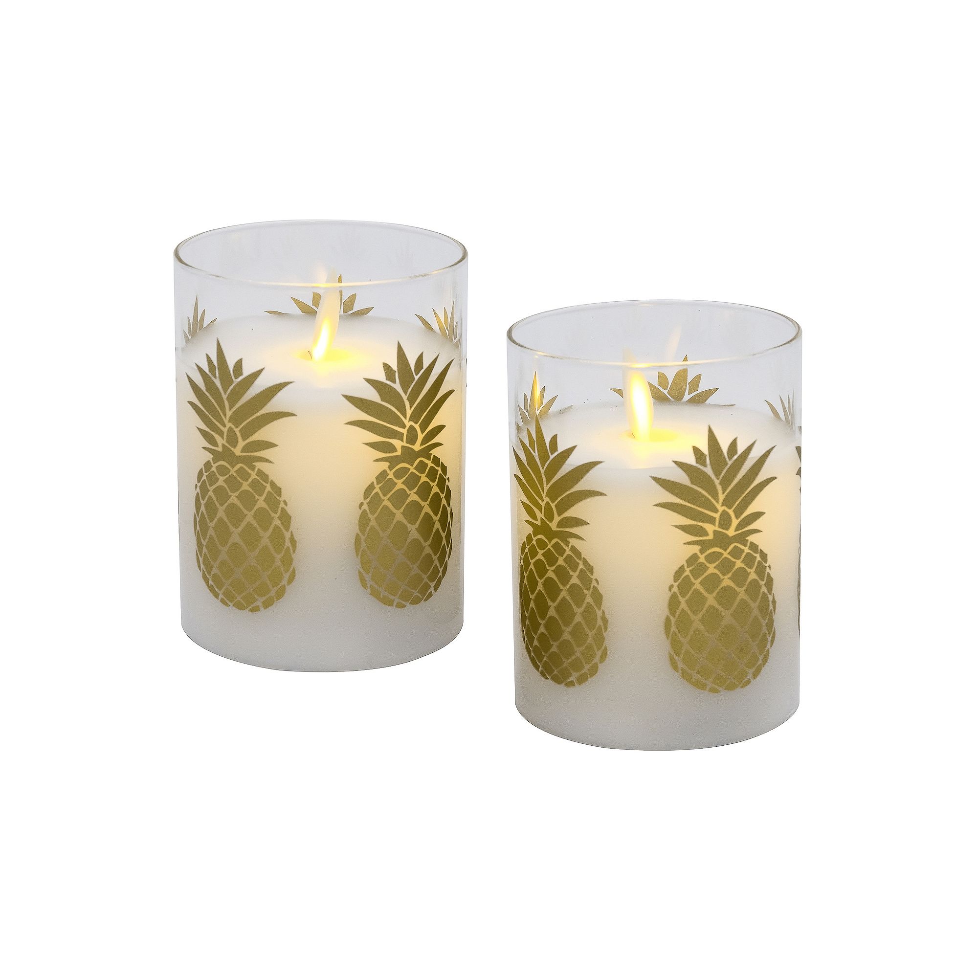 LumaBase 2-pc. Gold Pineapple Wax LED Candles in Glass Holders with Timer, 