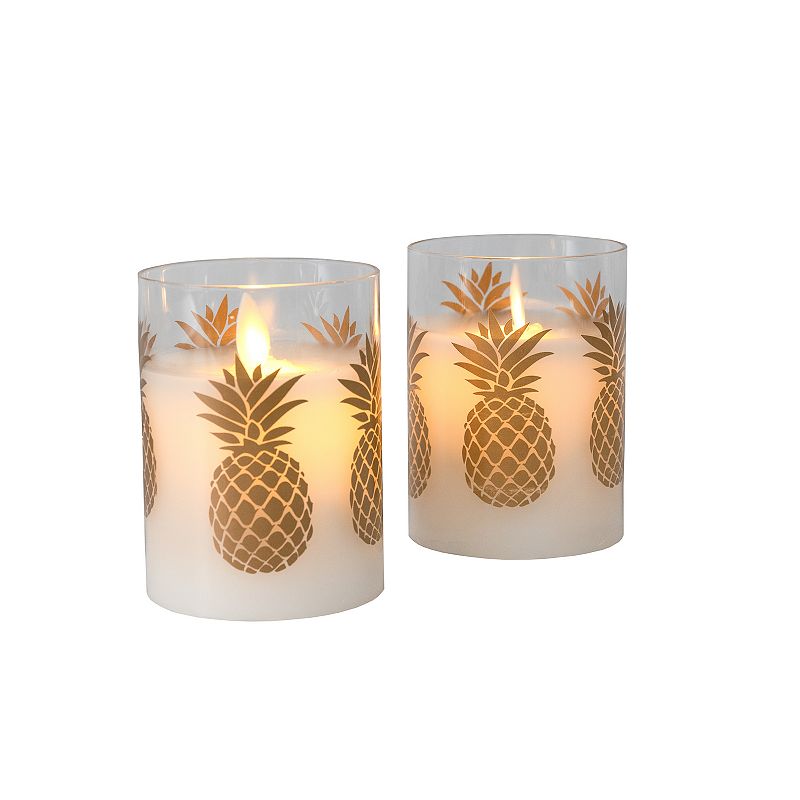 LumaBase 2-pc. Gold Pineapple Wax LED Candles in Glass Holders with Timer, 