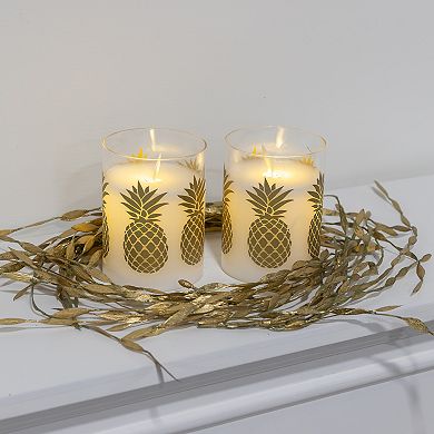 LumaBase 2-pc. Gold Pineapple Wax LED Candles in Glass Holders with Timer
