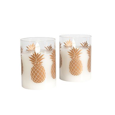 LumaBase 2-pc. Gold Pineapple Wax LED Candles in Glass Holders with Timer