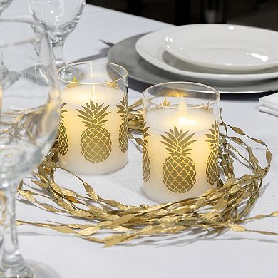 LumaBase 2-pc. Gold Pineapple Wax LED Candles in Glass Holders with Timer