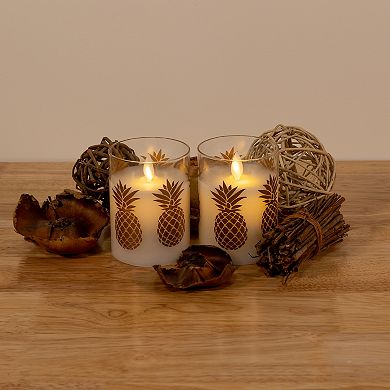LumaBase 2-pc. Gold Pineapple Wax LED Candles in Glass Holders with Timer