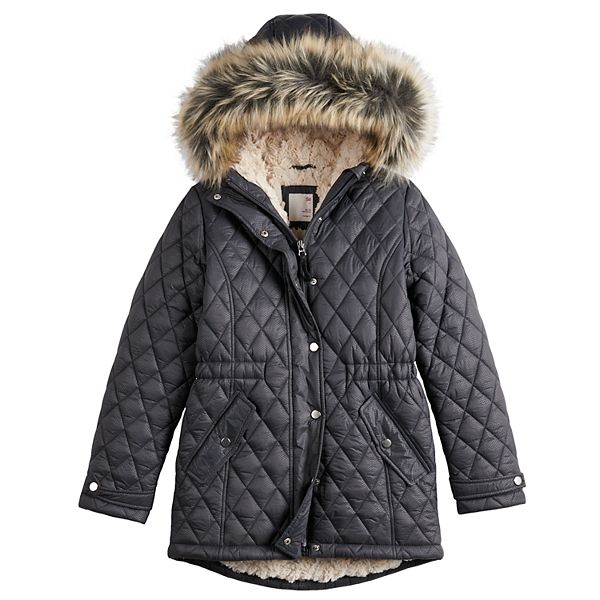 Girls 4-20 SO® Faux Fur Lined Quilted Parka Jacket