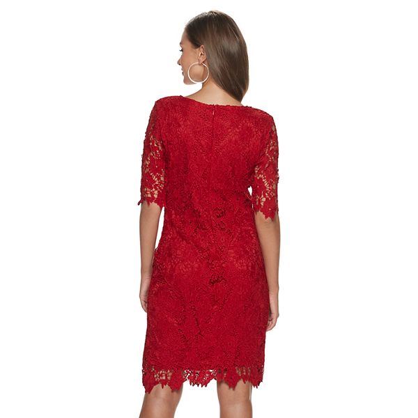 women's nina leonard textured lace sheath dress