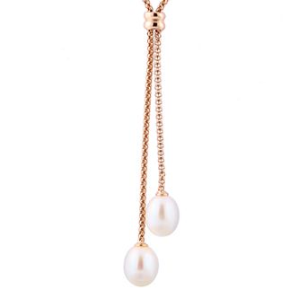 Splendid Pearls Freshwater Cultured Pearl Double Drop Necklace