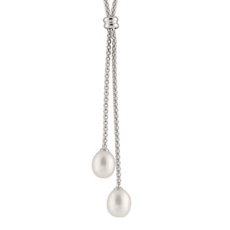 Splendid Pearls Freshwater Cultured Pearl Double Drop Necklace
