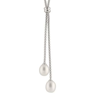 Splendid Pearls Freshwater Cultured Pearl Double Drop Necklace