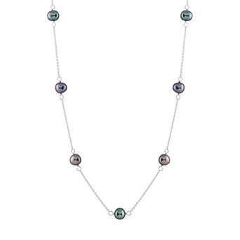 Splendid Pearls Sterling Silver Freshwater Cultured Pearl Station Necklace