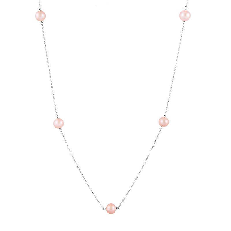 Sterling Silver Freshwater Cultured Pearl Station Necklace, Womens, Size: