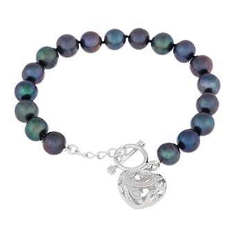 Splendid Pearls Sterling Silver Heart Toggle Bracelet
