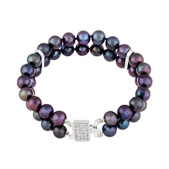 Splendid Pearls Freshwater Cultured Pearl & Cubic Zirconia Double Row Bracelet