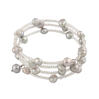 Splendid Pearls Freshwater Cultured Pearl Triple Row Coil Bangle Bracelet
