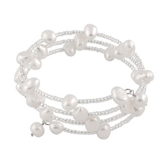 Splendid Pearls Freshwater Cultured Pearl Triple Row Coil Bangle Bracelet