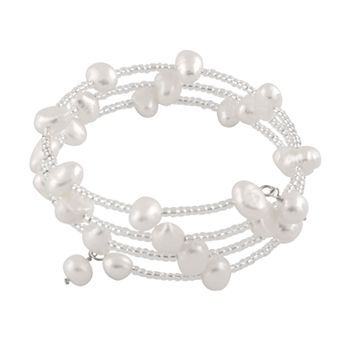 Splendid Pearls Freshwater Cultured Pearl Triple Row Coil Bangle Bracelet