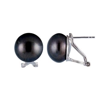 Splendid Pearls Cultured Freshwater Pearl Button Omega Stud Earrings