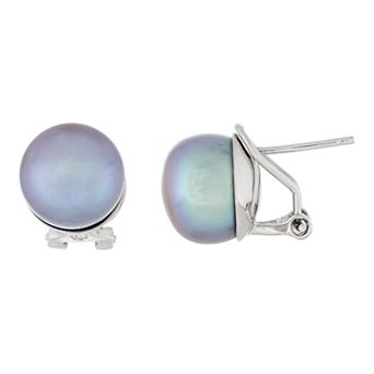 Splendid Pearls Cultured Freshwater Pearl Button Omega Stud Earrings